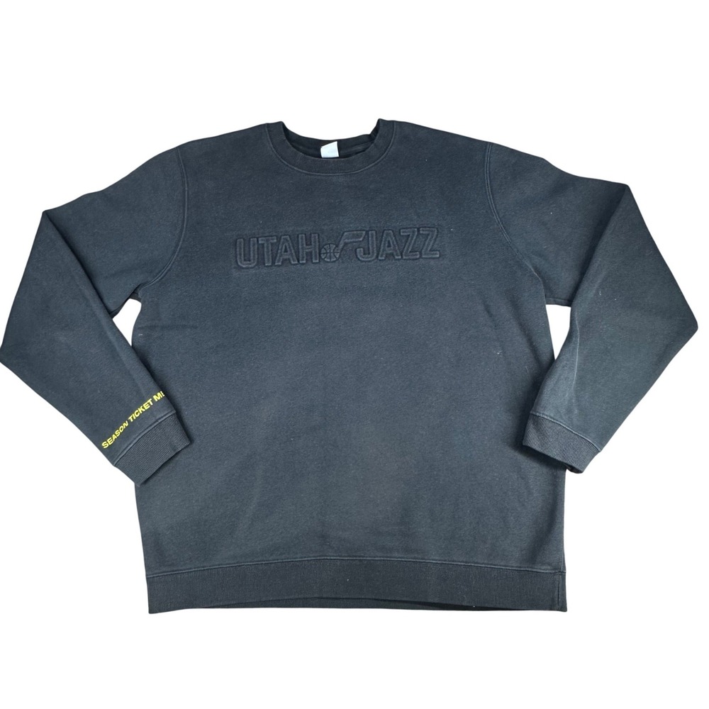Utah Jazz Season Ticket Member Sweatshirt Embossed Logo Black Large Mens Fleece